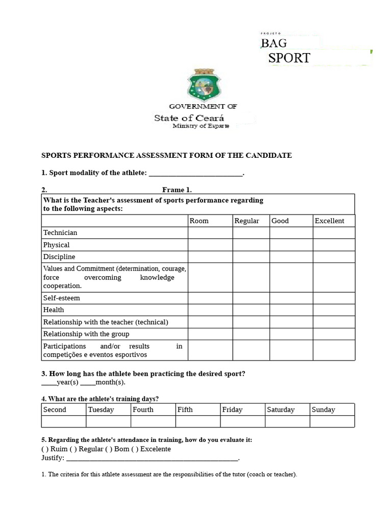 Athlete Sports Performance Assessment Form | PDF