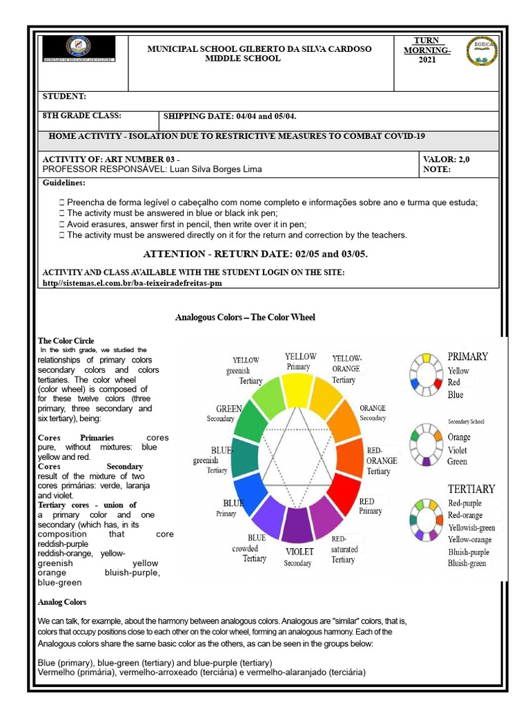 8th Grade Art Activity: Analogous Colors | PDF | Color | Image Processing