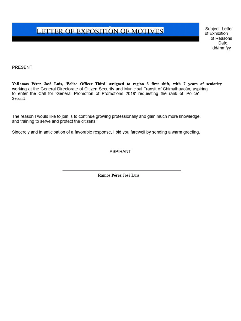 1.2 Format of Letter of Explanation of Reasons | PDF