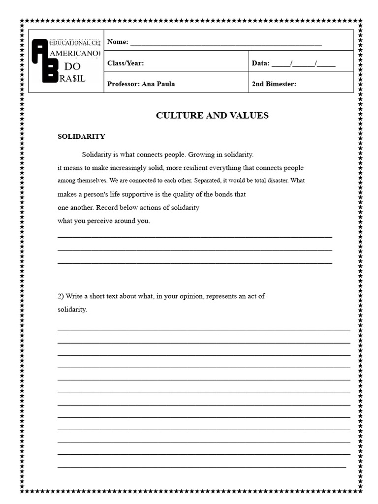 Cultural and Values Activity - 30-04 | PDF