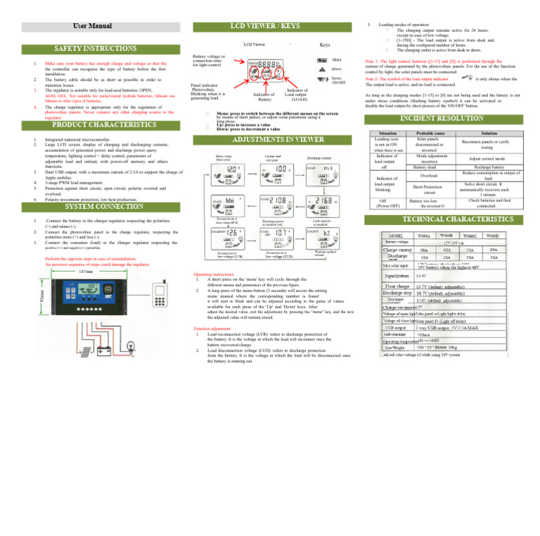 Solar Charge Controller User Manual | PDF | Battery Charger ...