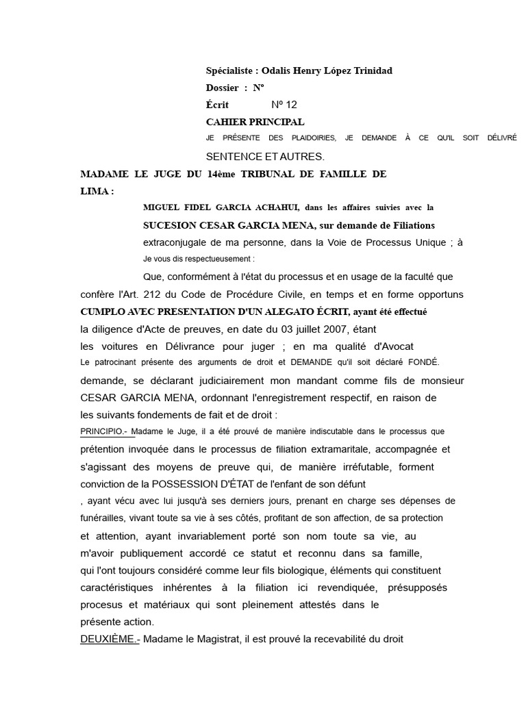 Plaidoyer de Filiation Extraconjugale | PDF | Avocat | Justice