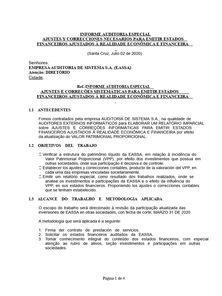 Auditoria Especial: Ajustes Financeiros EASSA | PDF | Contabilidade ...