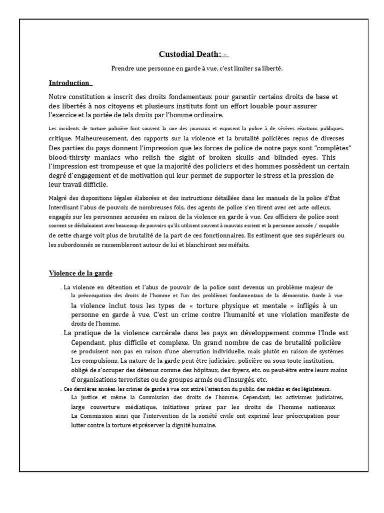Violences en garde à vue : enjeux et réalités | PDF | Torture | Crime ...