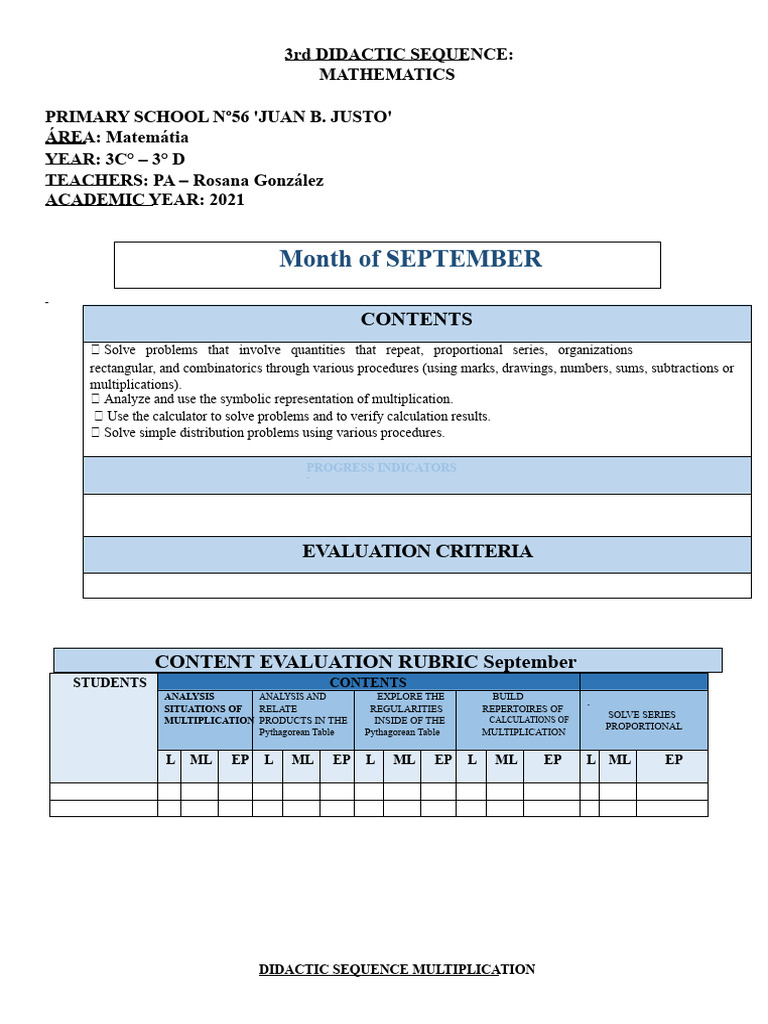 Multiplication Teaching Sequence for 3rd Grade | PDF | Multiplication ...