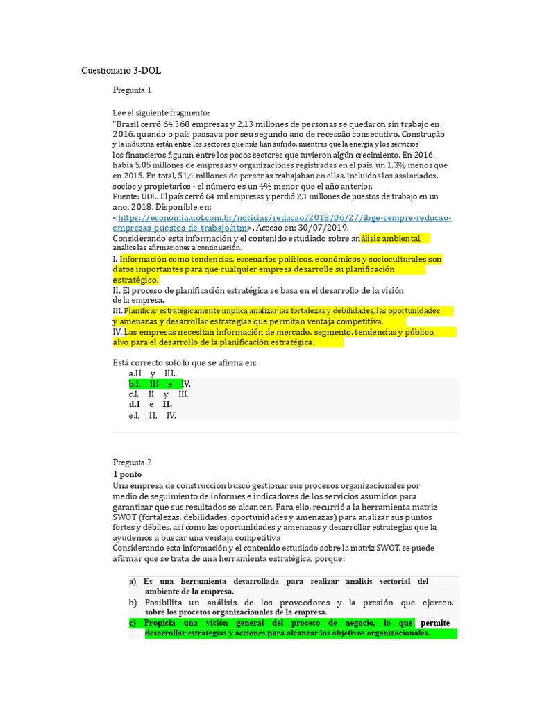 3 Cuest-Emprendimiento | PDF | Análisis FODA | Business