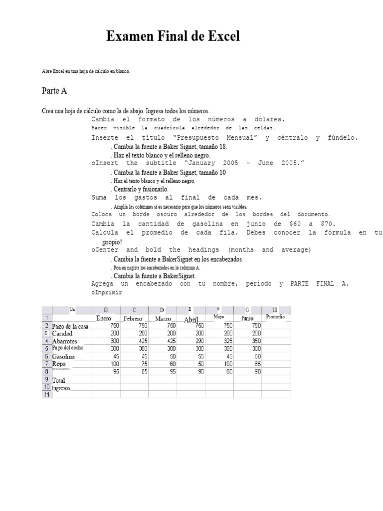 Examen Final: Hoja de Cálculo Excel | PDF | Hoja de cálculo | Microsoft ...