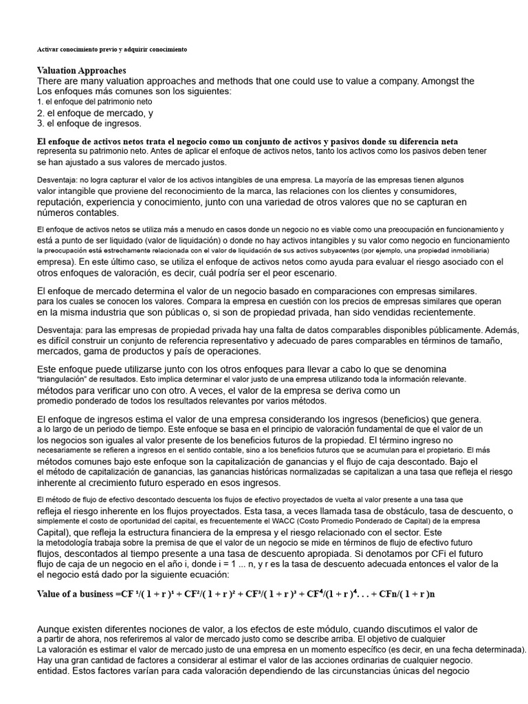 Métodos de Valoración de Empresas | PDF | Flujo de caja descontado ...