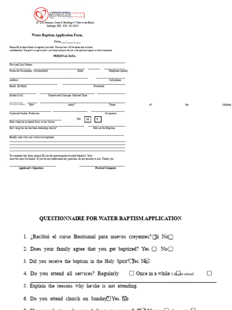 Baptism Application Form | PDF | Baptism | Abrahamic Religions