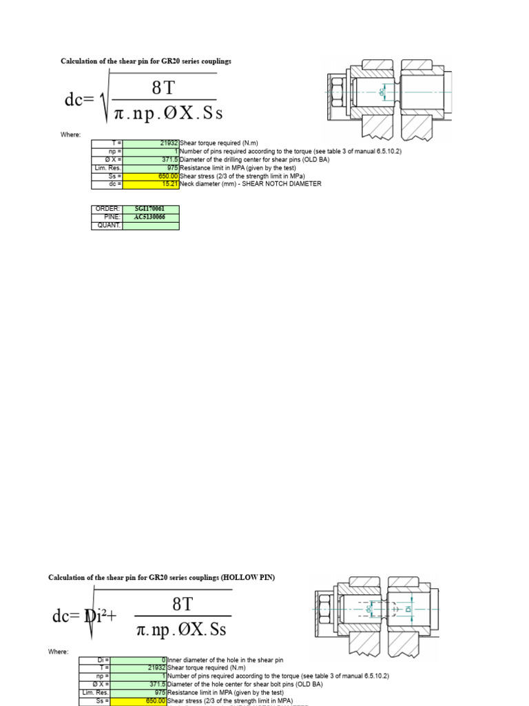 Shear Pin Calculation for GR20 Couplings | PDF