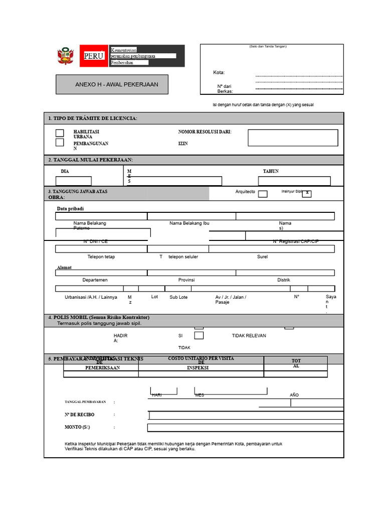 Formulir Izin Pembangunan dan Inspeksi | PDF