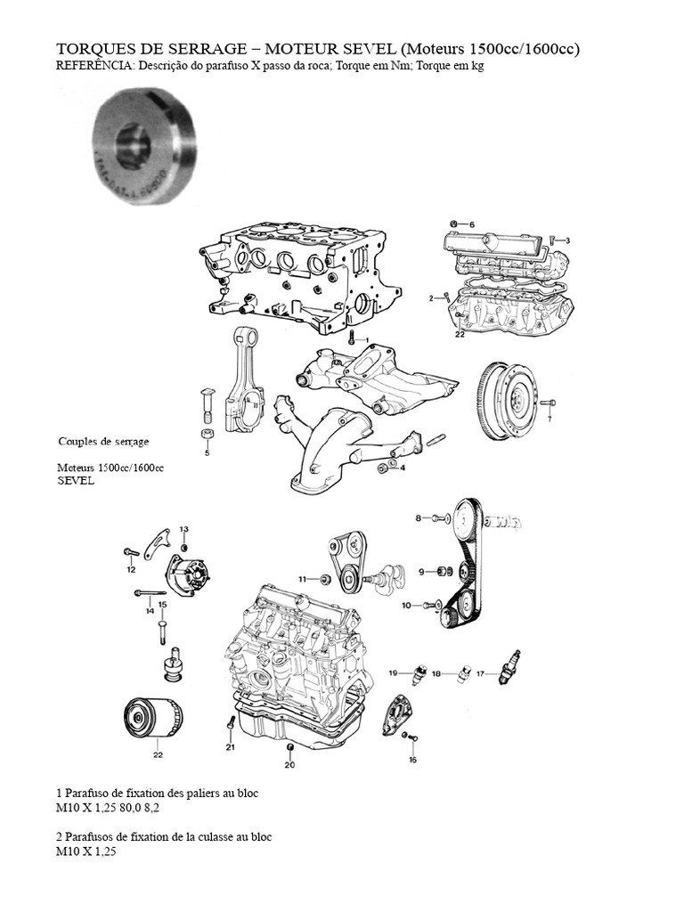 Torques de Serrage Moteur Sevel 1500/1600cc | PDF