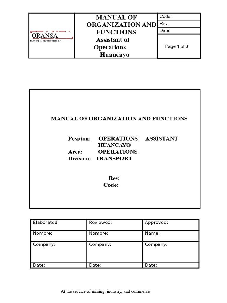 Operations Assistant Manual - Huancayo | PDF | Business