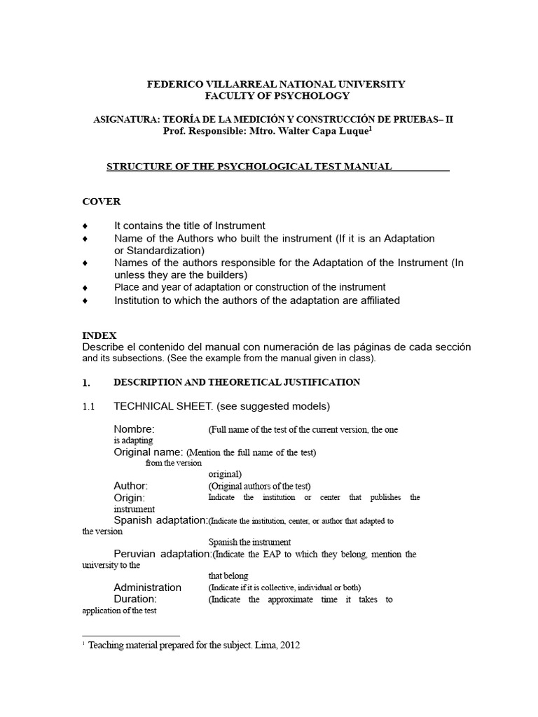 Psychological Test Manual Structure Guide | PDF | Validity (Statistics ...