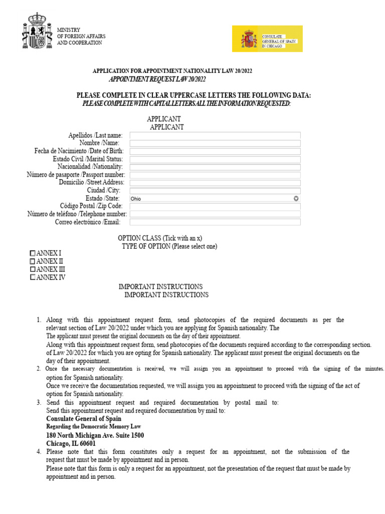 Spanish Nationality Appointment Request | PDF | Government | Justice