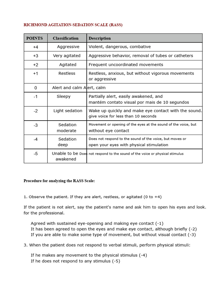 RASS Scale Agitation and Sedation | PDF
