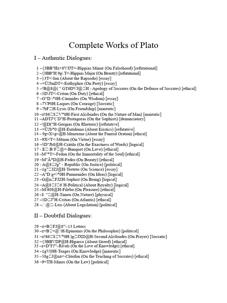 Complete Works of Plato: Dialogues & Tetralogies | PDF | Plato | Dialogue