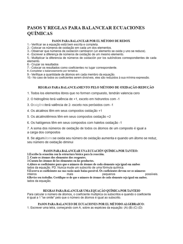 Como Balancear Equações Químicas | PDF | Equações | Redox