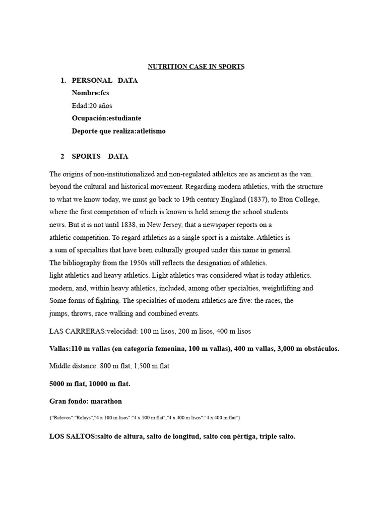 Sports Nutrition Case Study: Athletics | PDF | Aerobic Exercise | Track ...