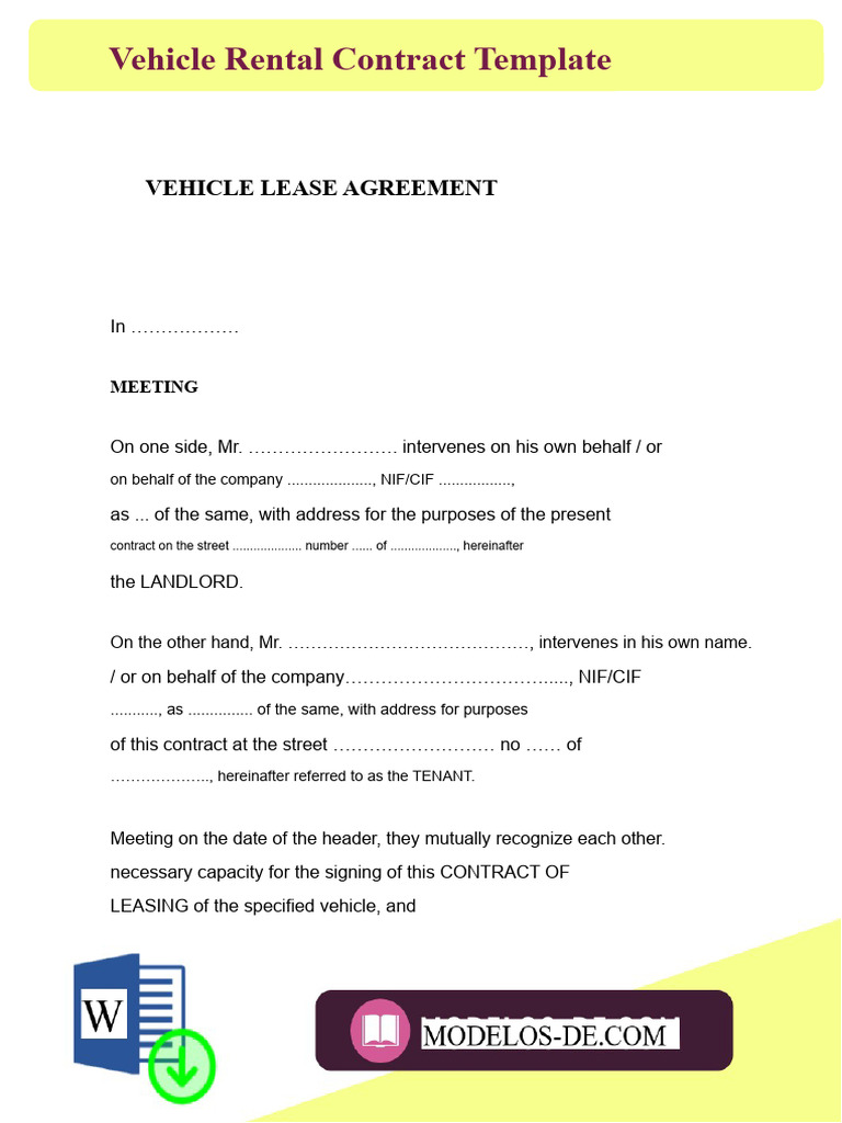 Vehicle Rental Agreement Template | PDF | Lease | Leasehold Estate