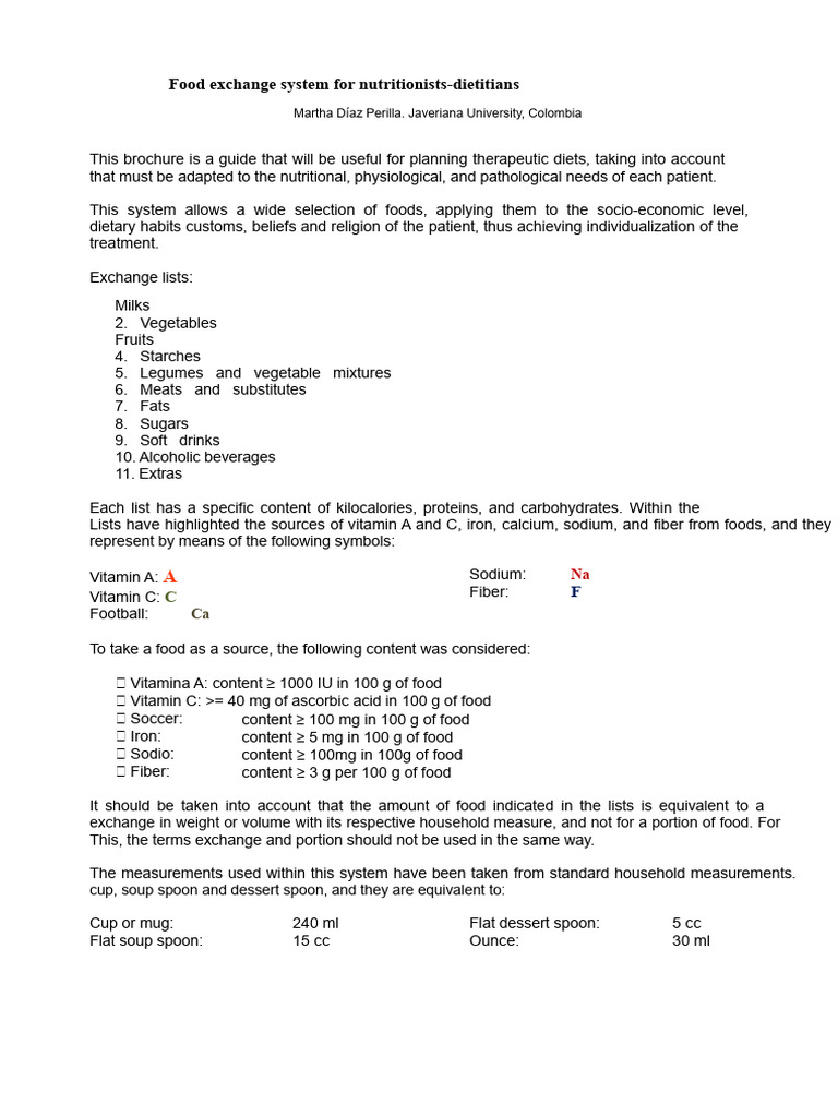 Food Exchange System for Dietitians | PDF | Foods | Fat