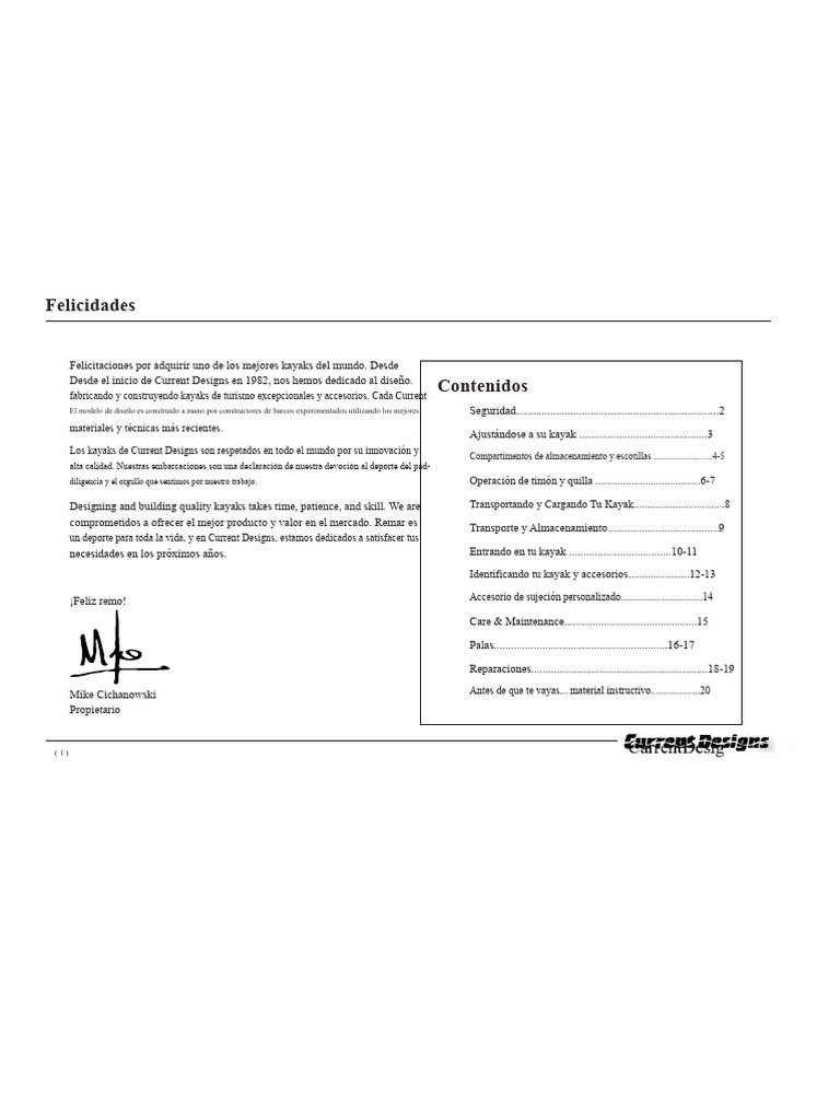 Manual del Propietario de Kayaks Current Designs | PDF | Kayac | Timón