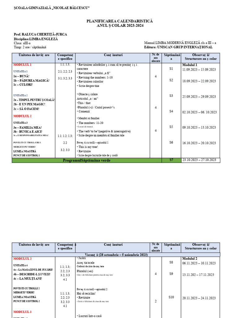 Modular Planning 2023-2024 GRADE III | PDF
