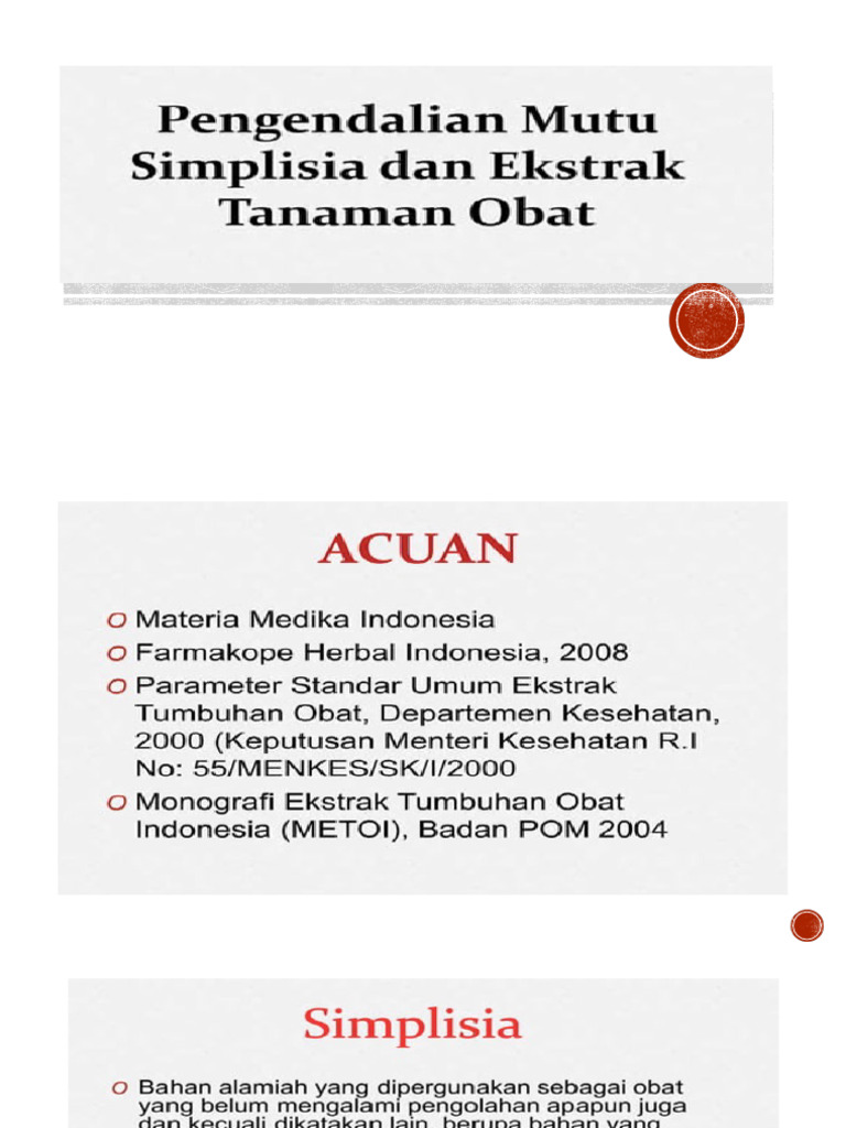 Standarisasi Simplisia dan Ekstrak Obat | PDF