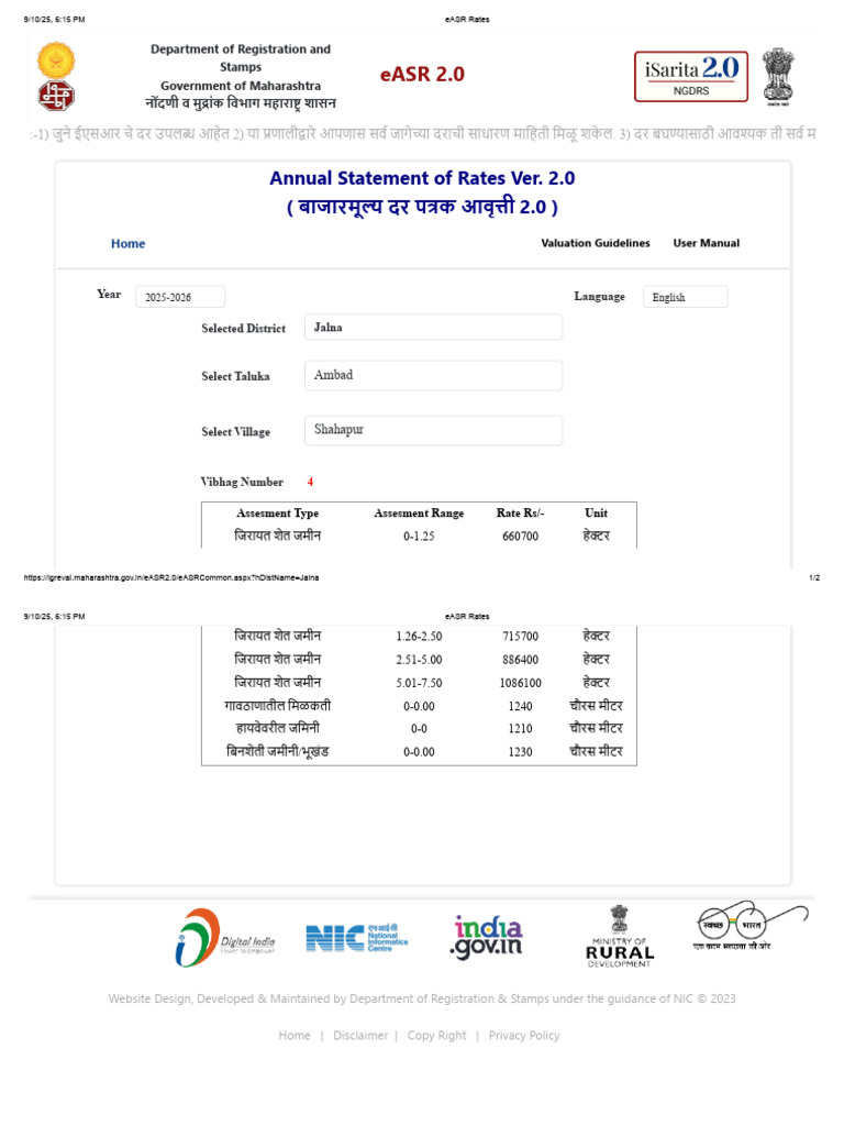 EASR Rates - Ambad Land | PDF