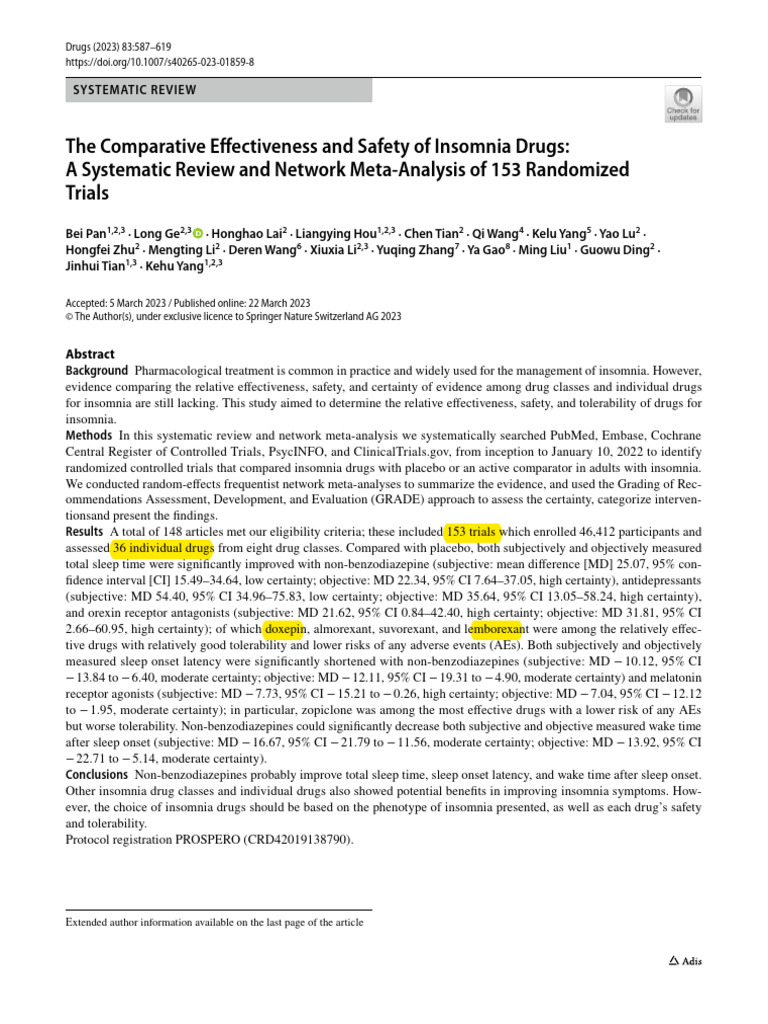 Comparative Effectiveness of Insomnia Drugs | PDF | Insomnia | Meta ...