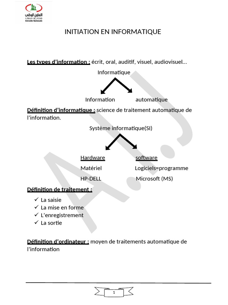 Introduction à l'informatique et ses composants | PDF | Mémoire ...