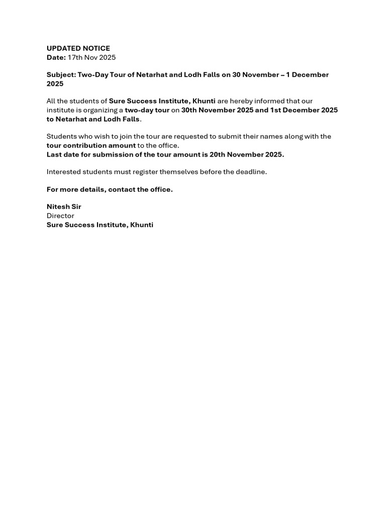 Notice for Trip (1) | PDF