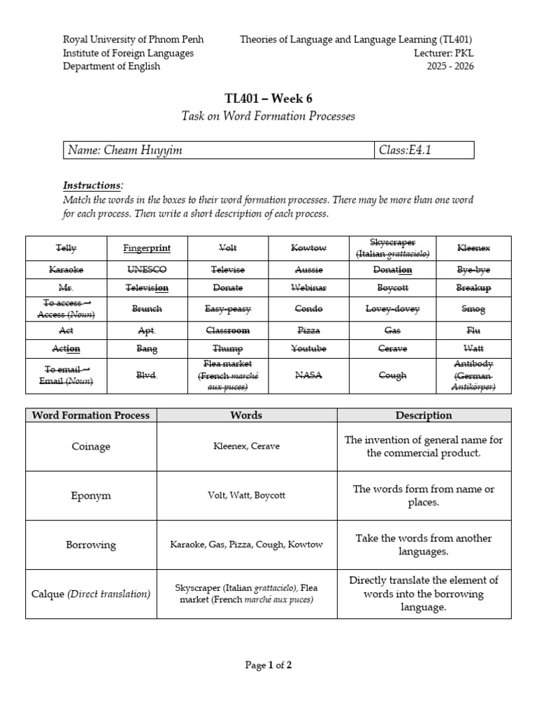 Word Formation Processes in English | PDF | Word | Lexicology
