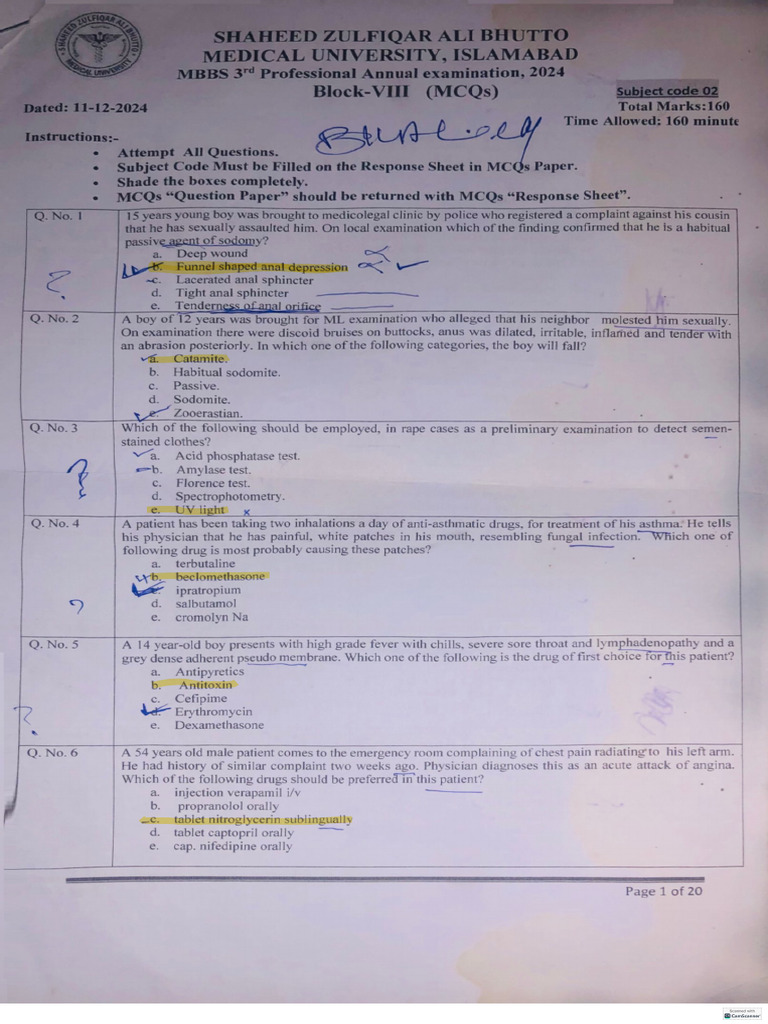 Solved,b8 Proff 2024 3rd Year Mbbs[1] | PDF