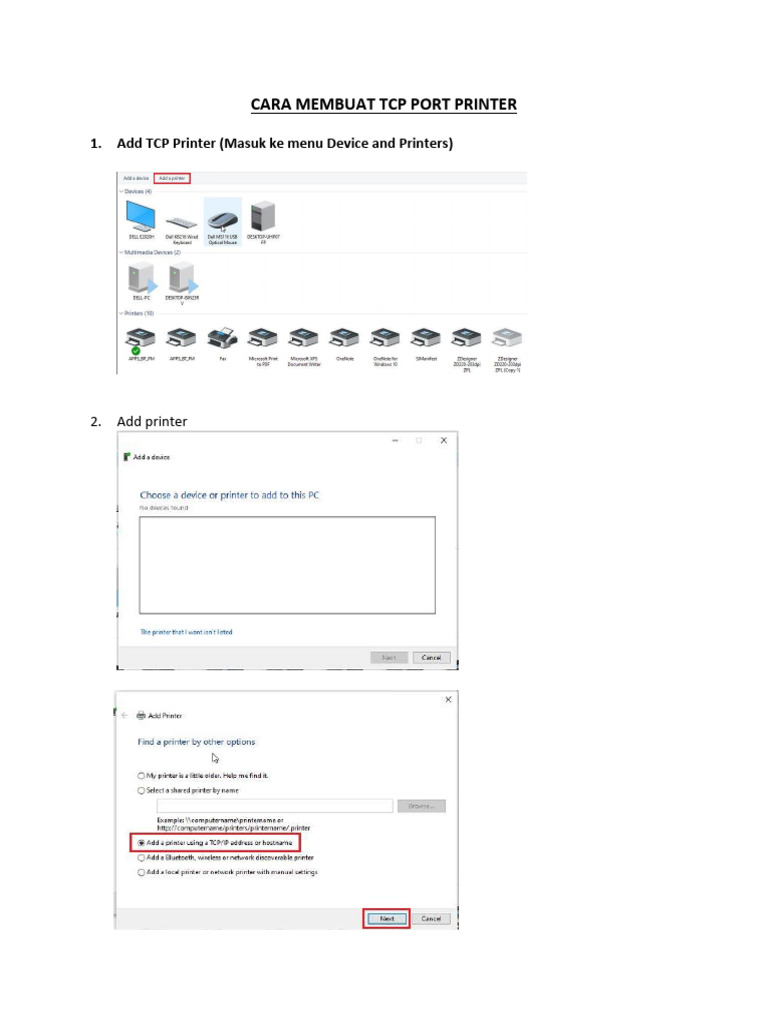 Panduan Setting TCP Port Printer EPSON | PDF