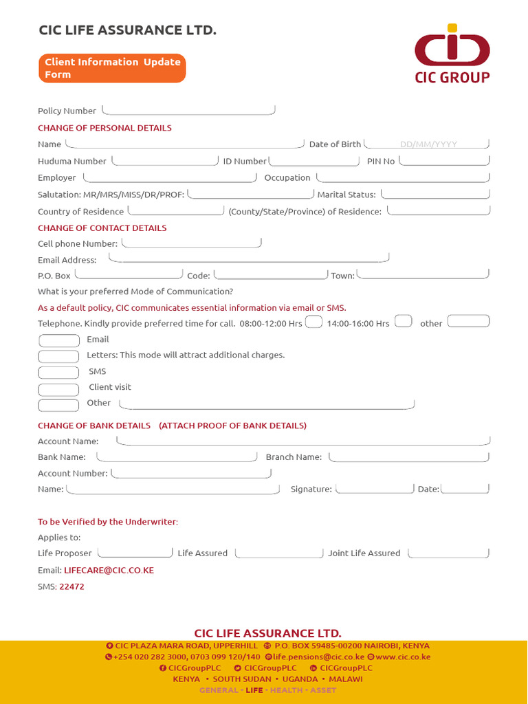 CIC Client Information Update Form | PDF