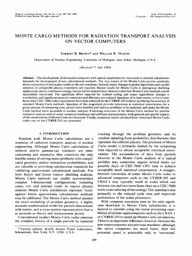 Monte Carlo Methods for Radiation Transport Analysis on Vector ...