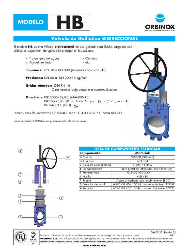 Orbinox Válvulas de Guillotina Modelo HB | PDF | Ingeniería mecánica ...