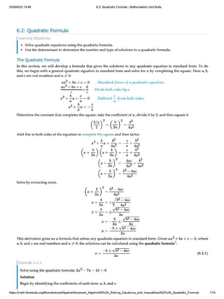 Quadratic Formula | PDF