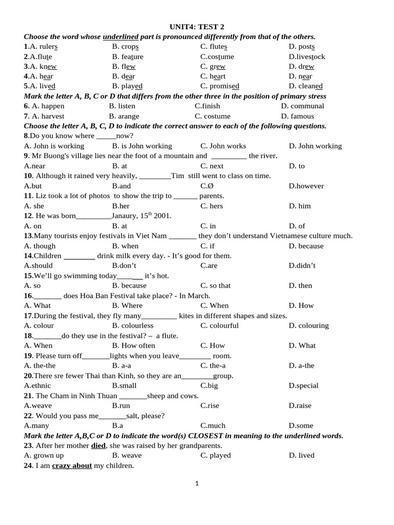 English Language Test: Vocabulary & Grammar | PDF | Bride | Wedding