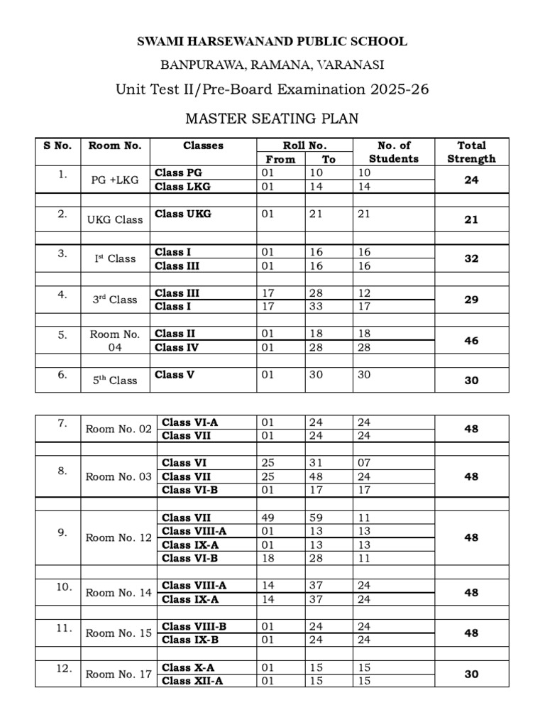Master Seating Plan for 2025-26 Exams | PDF | Chess | Chess Openings