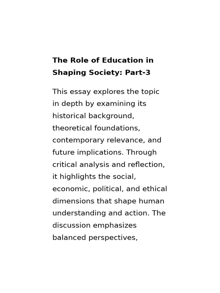 The Role of Education in Shaping Society part-3 | PDF | Critical ...