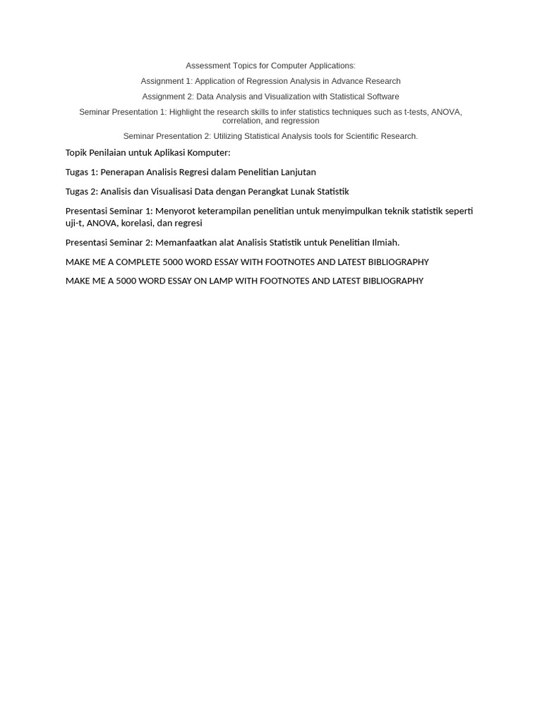 Assessment Topics for Computer Applications | PDF