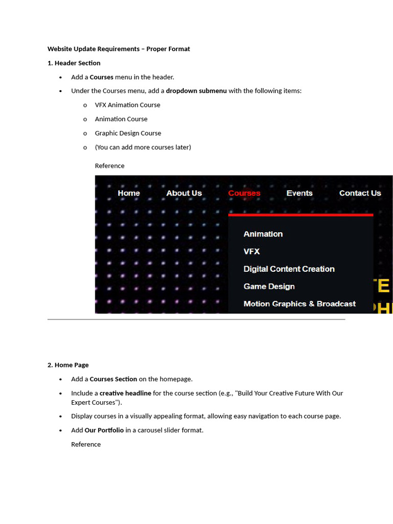 Website Update: Course Menu & Design | PDF