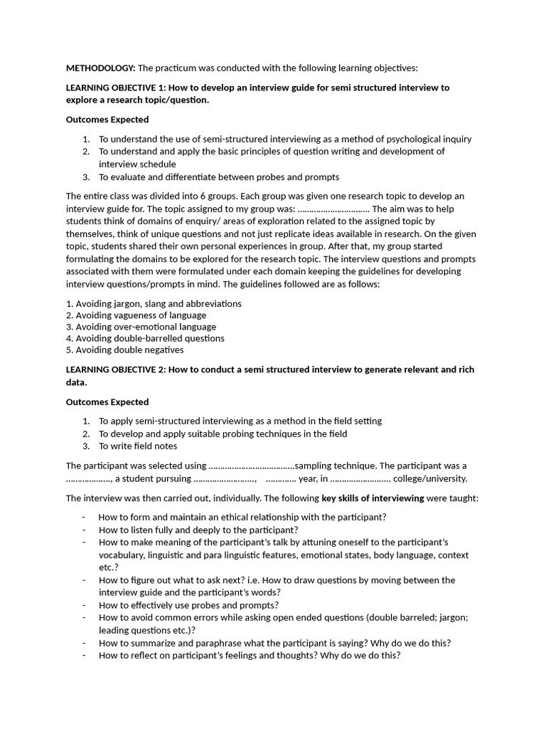 Semi-Structured Interview Methodology Guide | PDF | Methodology ...