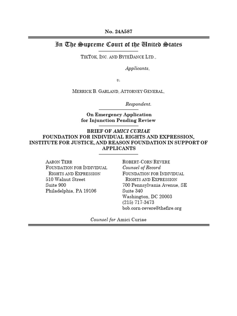 20241217150212414_24A587 Amicus Brief PDFA | PDF | First Amendment To ...