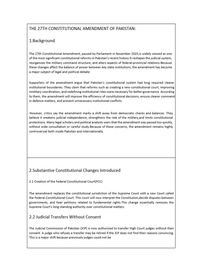 Pakistan's 27th Constitutional Amendment Overview | PDF | Supreme Court ...