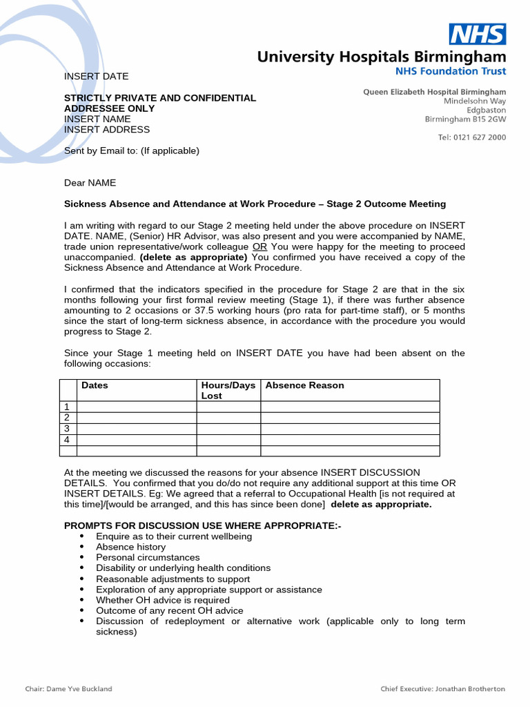 Sickness Absence Stage 2 Meeting Outcome | PDF