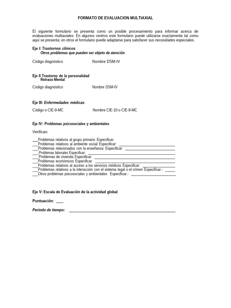 Formato de Evaluación Multiaxial | PDF