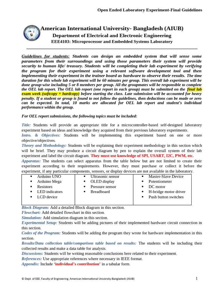 OEL Lab Guidelines for Microprocessor Course | PDF | Experiment ...